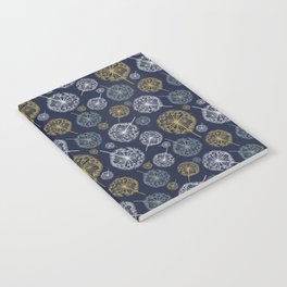 Spring Inspired Dandelions in Navy, Olive and Cream (large) Notebook