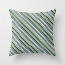 [ Thumbnail: Grey, Powder Blue, Dark Gray, and Dark Green Colored Stripes/Lines Pattern Throw Pillow ]