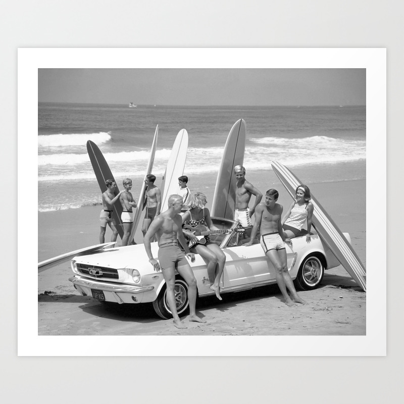 Vintage Beach Party Mustang Art Print By Vintagesurfphotos Society6
