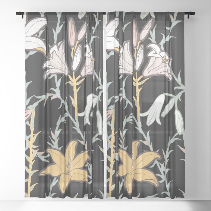 Art Nouveau Dark Lily Floral Sheer Curtain