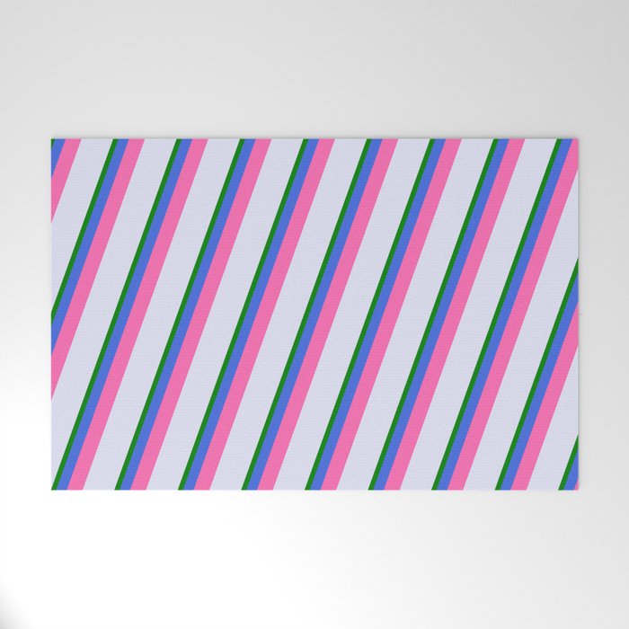 Lavender, Green, Royal Blue & Hot Pink Colored Pattern of Stripes Welcome Mat