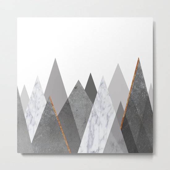 Marble Gray Copper Black and White Mountains Metal Print