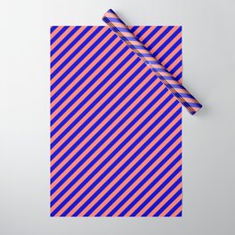 [ Thumbnail: Salmon and Blue Colored Stripes Pattern Wrapping Paper ]