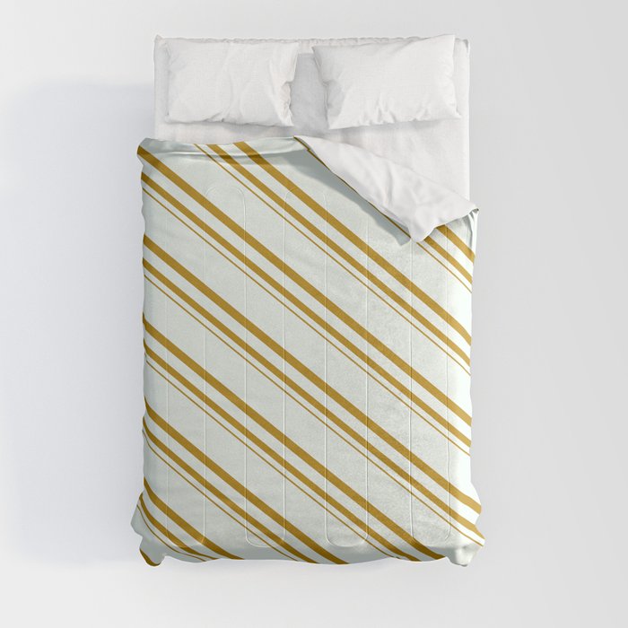 Mint Cream and Dark Goldenrod Colored Stripes Pattern Comforter