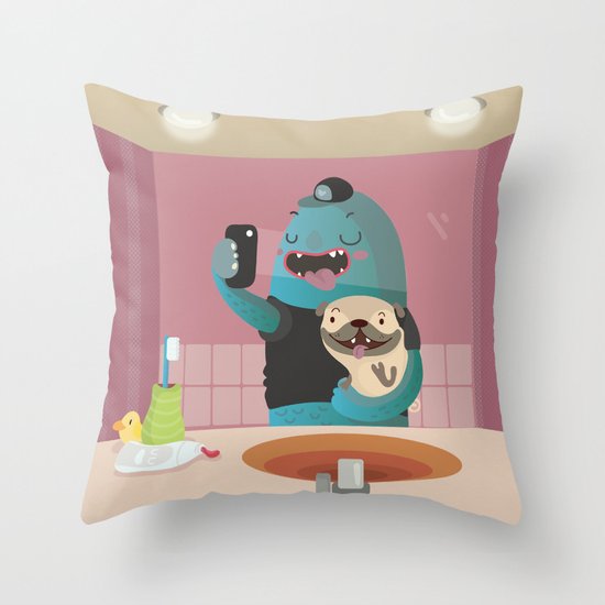 Bathroom selfie Throw Pillow