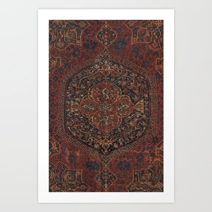 Boho Chic Dark IV // 17th Century Colorful Medallion Red Blue Green Brown Ornate Accent Rug Pattern Art Print