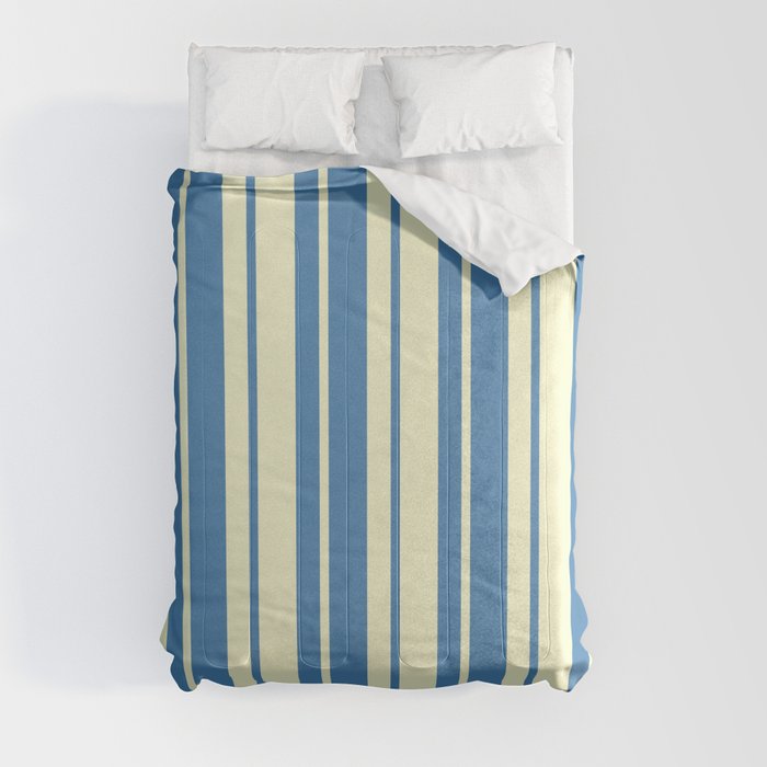 Blue & Light Yellow Colored Lined/Striped Pattern Comforter