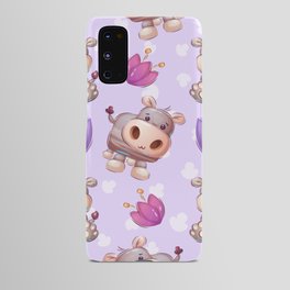 Baby Hippo Cartoon Illustrator Child Drawing, Cute Seamless Pattern Design Android Case