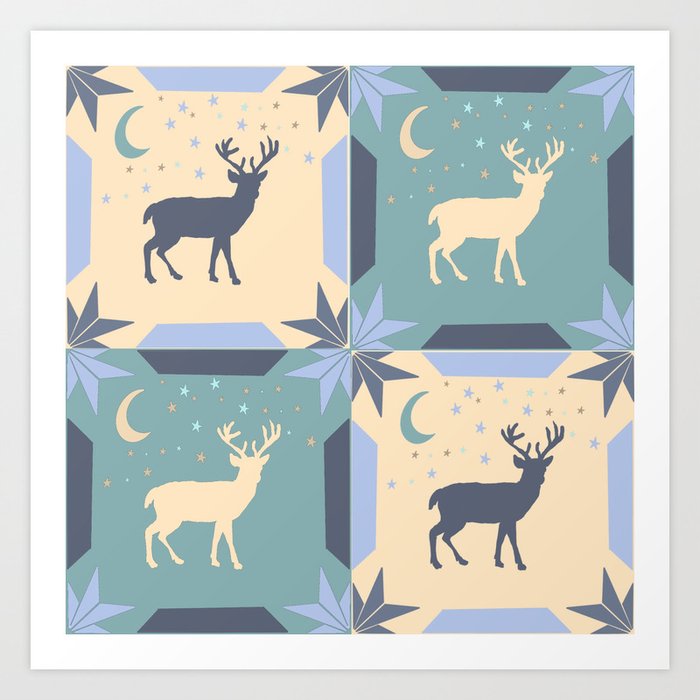 Blue Buck Checker Pattern Art Print