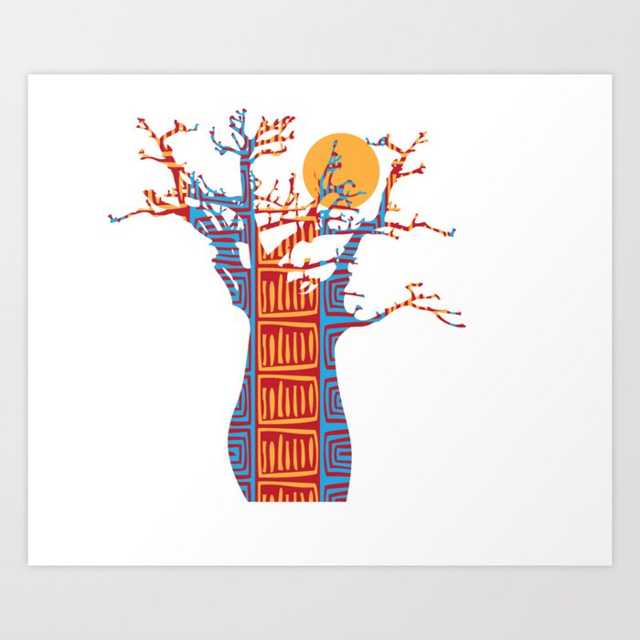 African Baobab tree of life at Sunset Art Print