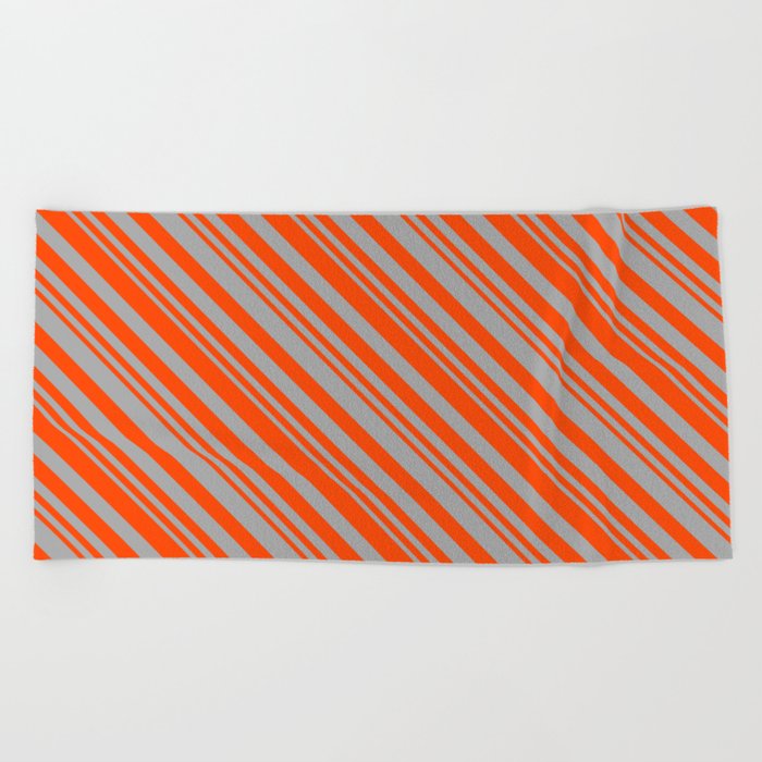 Red & Dark Grey Colored Striped/Lined Pattern Beach Towel