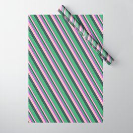 [ Thumbnail: Orchid, Light Pink, Dark Slate Gray, and Sea Green Colored Lines/Stripes Pattern Wrapping Paper ]