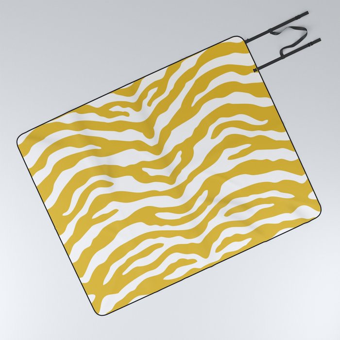 Zebra Wild Animal Print Mustard Yellow Picnic Blanket