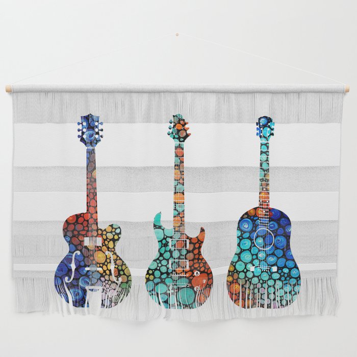 Modern Mosaic Music Art Three Colorful Guitars Wall Hanging