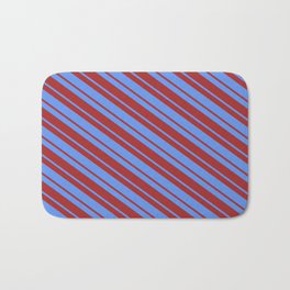 [ Thumbnail: Cornflower Blue & Brown Colored Lines/Stripes Pattern Bath Mat ]