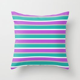 [ Thumbnail: Grey, Light Sea Green, Mint Cream, and Orchid Colored Lined Pattern Throw Pillow ]