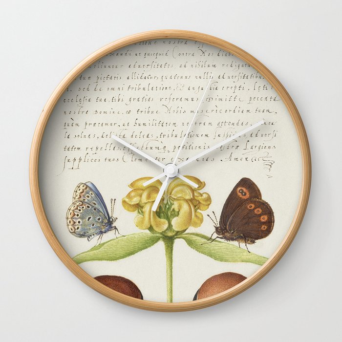 Vintage calligraphic poster beans and butterflies Wall Clock