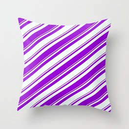 [ Thumbnail: Dark Violet and Mint Cream Colored Pattern of Stripes Throw Pillow ]