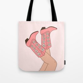Pink Floral Cowboy Boots, Cute Western Cowgirl Legs Tote Bag