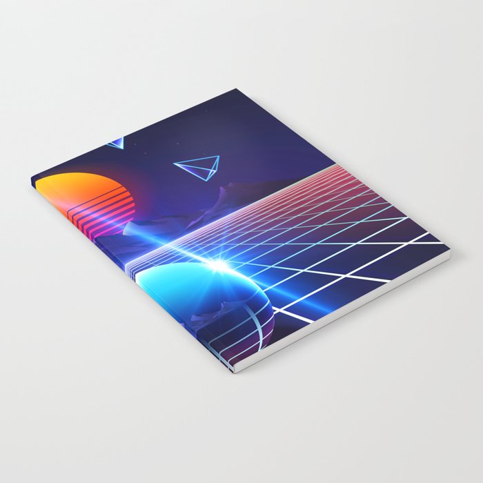 Neon sunset, mountains and sphere Notebook