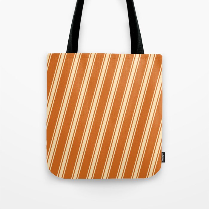 Chocolate & Beige Colored Lined/Striped Pattern Tote Bag