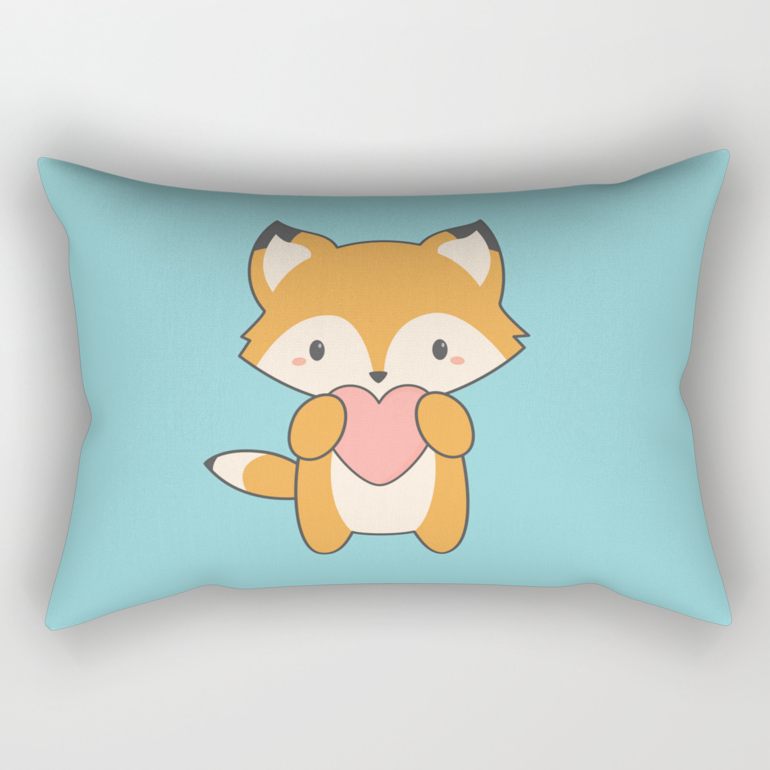 Kawaii Cute Fox With Hearts Rectangular Pillow By Wordsberry Society6