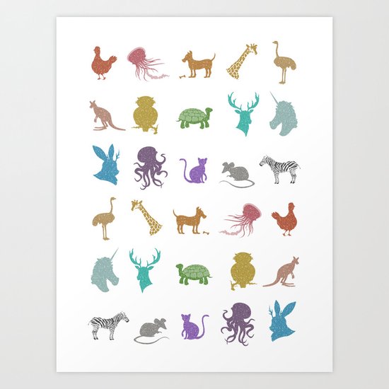 Glitter Animals A Art Print