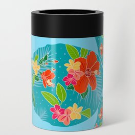 Floral Sea Turtle Silhouette Can Cooler