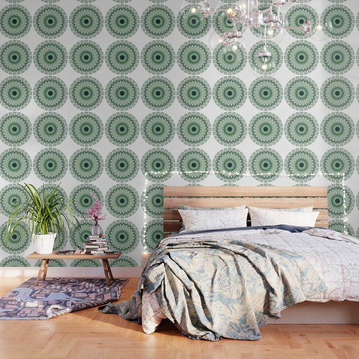 Dark green and white mandala Wallpaper