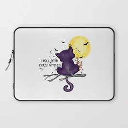I roll with crazy witches halloween cat Laptop Sleeve