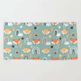 Rainbow Foxes Beach Towel