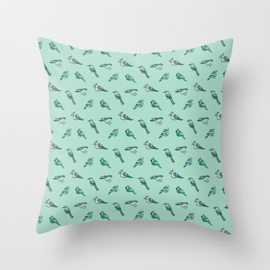 doodle birds - mint Throw Pillow