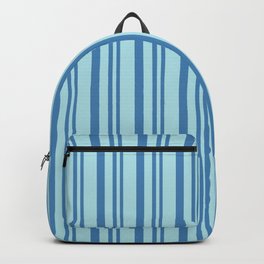 [ Thumbnail: Blue and Powder Blue Colored Striped Pattern Backpack ]