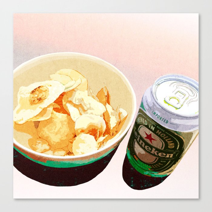 Potato chips and Heineken Canvas Print