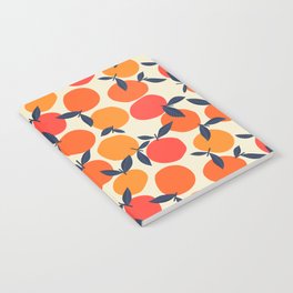 Scattered Peaches in Red and Yellow Notebook