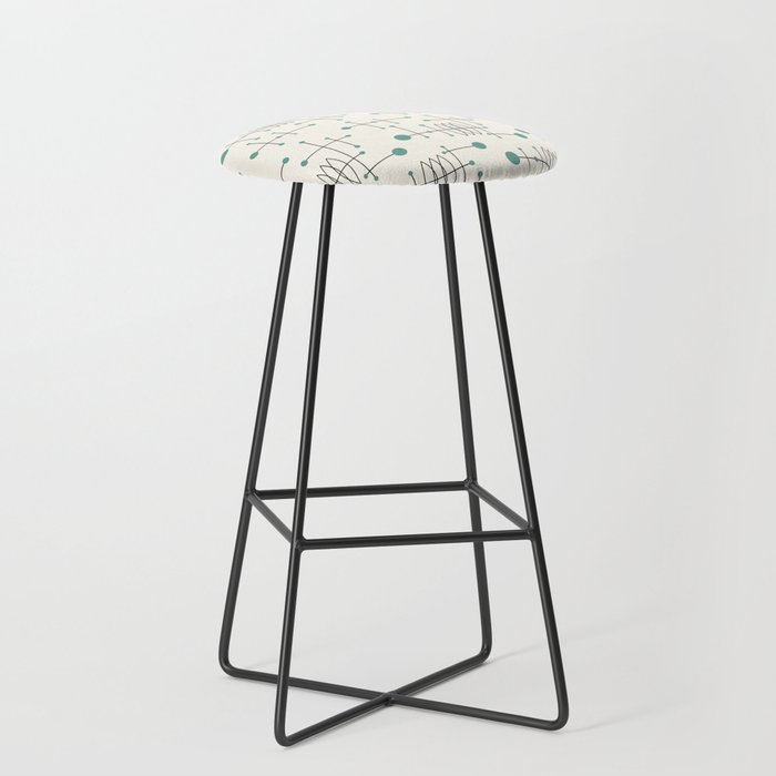 Mid Century Atomic Age Pattern Teal and Cream Bar Stool