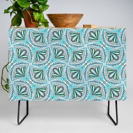 Textured Fan Tessellations in Mint and Cyan Credenza