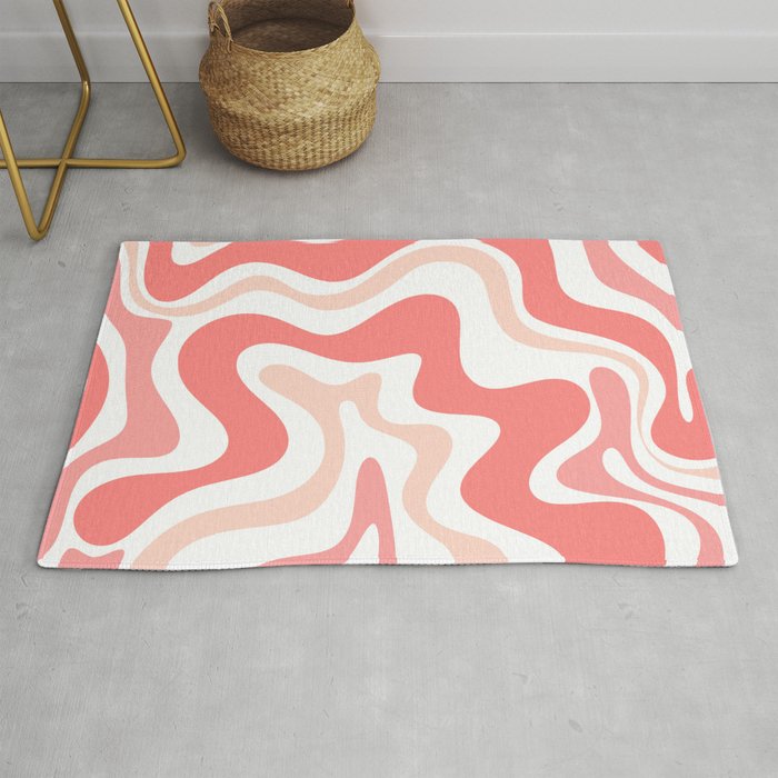 Liquid Swirl Retro Abstract Pattern in Blush Pink and White Rug