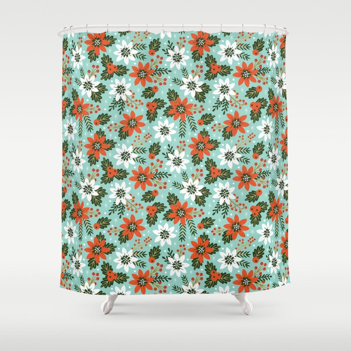 Christmas Jolly Floral Shower Curtain