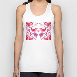 Kissing Birds with Hearts, Valentine's Day Pink and Red Unisex Tank Top