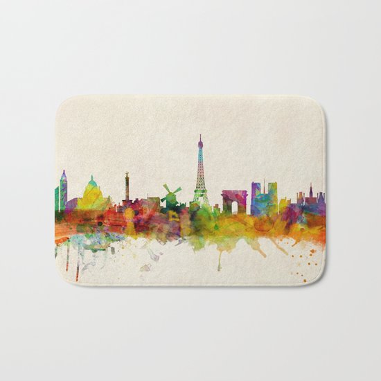 Paris Skyline Watercolor Bath Mat