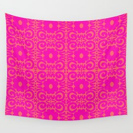 Retro Spring Daisy Lace Hot Pink + Orange Wall Tapestry
