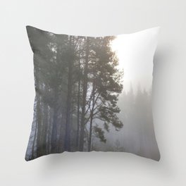 Misty Winter's Scottish Pine Tree View Throw Pillow