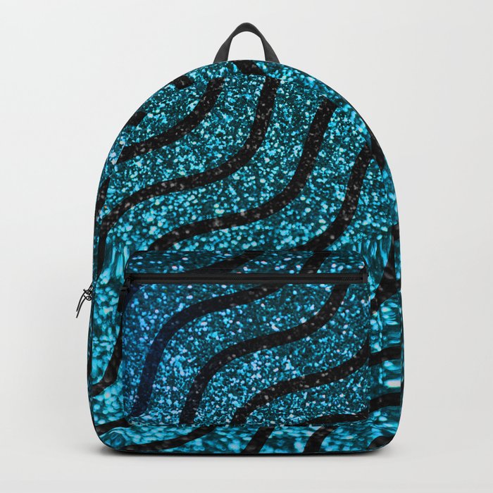 Blue Glitter With Black Squiggle Pattern Backpack