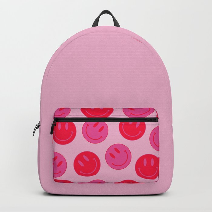 Large Pink and Red Vsco Smiley Face Pattern - Preppy Aesthetic Backpack