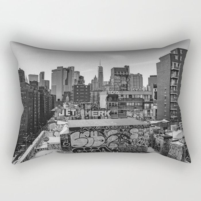 New York City Sunset Views | Travel Photography in NYC | Black and White Rectangular Pillow