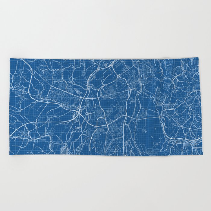 Ostrava City Map of Czech Republic - Blueprint Beach Towel