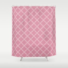 White Oriental Mosaic Pattern on Blush Pink Shower Curtain