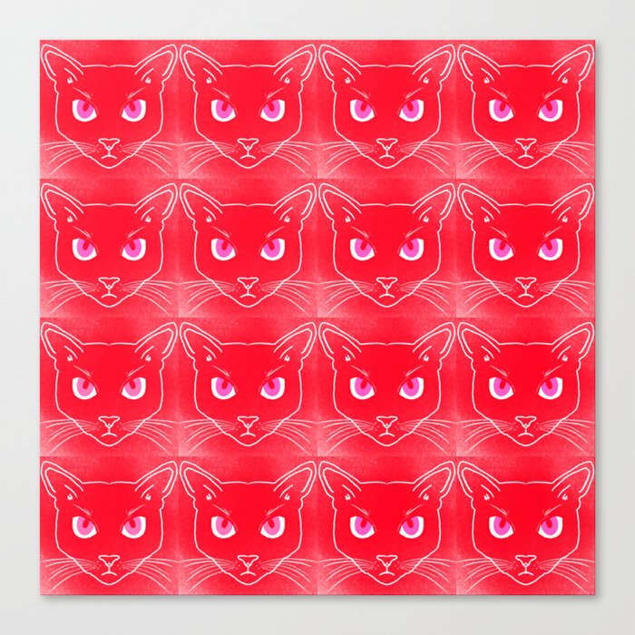 Retro Red Cat Silhouettes Hot Pink Eyes Canvas Print