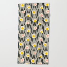 RISE AND SHINE ABSTRACT PATTERN in PINK YELLOW GRAY BLACK Beach Towel